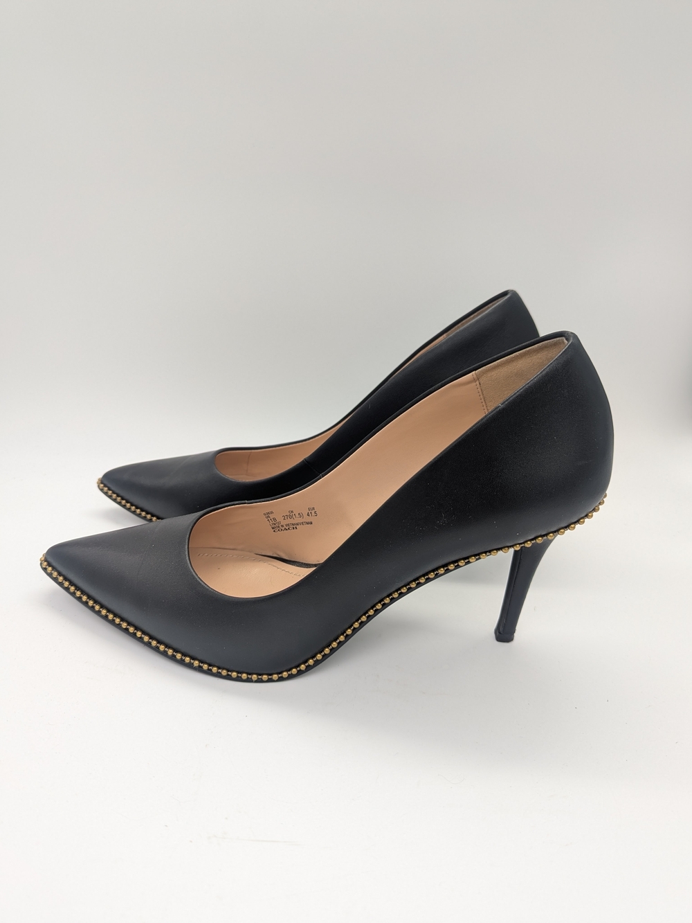 Coach 1941 Leather Studded Accents Black Pointed Toe Pumps Heels US 11B